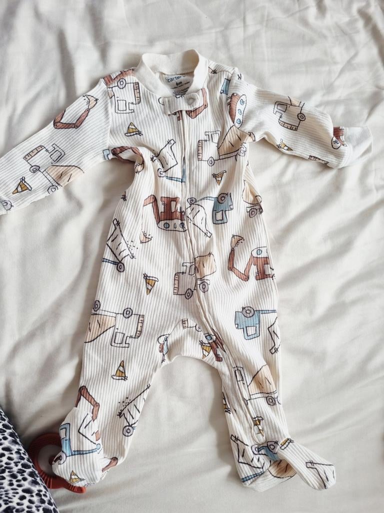 Baby Jongens Ribbel Pyjama Bouwvoertuigen - Crème, Ophalen of Verzenden, Nieuw, Carter's, Jongetje