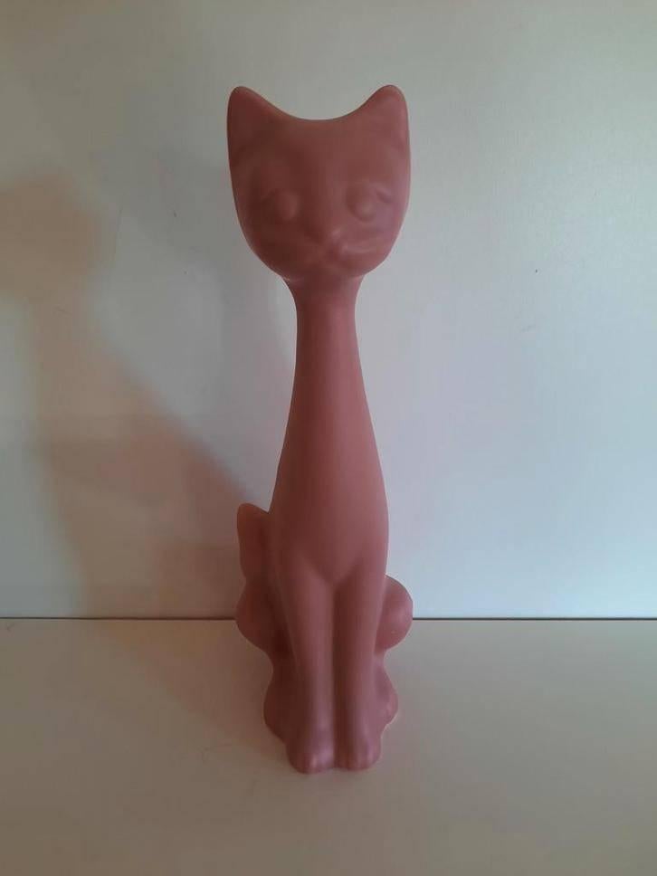 oudroze beeldje langnek kat  ~jaren '80 ~, Ophalen of Verzenden, Zo goed als nieuw, Dier