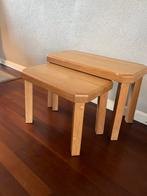 Vintage brutalist massief eiken nest set bijzettafels 60/70, Huis en Inrichting, Tafels | Bijzettafels, Ophalen, Rechthoekig, Minder dan 55 cm