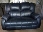 Bank 2 persoons donkerblauw echt leer, Huis en Inrichting, Banken | Bankstellen, Ophalen, Gebruikt, Tweepersoons, Rechte bank