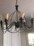 Zwarte Metalen Hanglamp met/zonder Glazen Kapjes, Huis en Inrichting, Lampen | Hanglampen, Ophalen, Gebruikt, Metaal, 50 tot 75 cm
