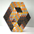 Victor Vasarely-Gestalt RJ-Hout Sculptuur-1980-Gesigneerd, Antiek en Kunst, Ophalen of Verzenden