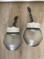 set Vintage Porseleinen Hanglampen, Huis en Inrichting, Lampen | Hanglampen, Ophalen, Gebruikt, Vintage  industrieel, Minder dan 50 cm