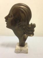 Art Deco 'Jonge vrouw' ..metaal op marmer, Antiek en Kunst, Kunst | Designobjecten, Ophalen of Verzenden