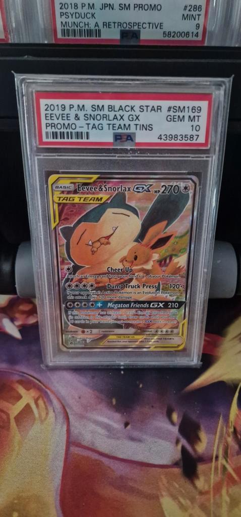 2019 SM Black Star Eevee & Snorlax GX Tag team PSA 10, Hobby en Vrije tijd, Verzamelkaartspellen | Pokémon, Nieuw, Losse kaart