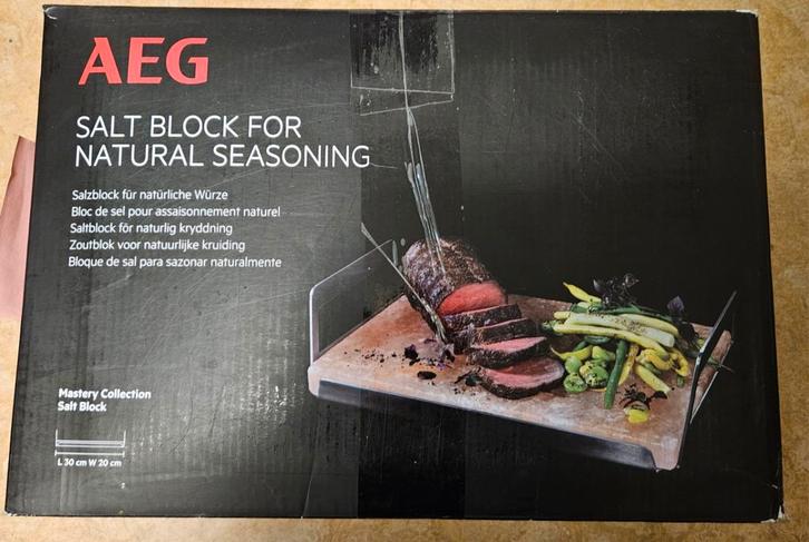 AEG Himalya zoutsteen op RVS serveer blad NIEUW in de doos, Witgoed en Apparatuur, Grillplaten, Nieuw, Ophalen