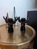 Set van 2 Zwarte Herten Kandelaars - 11,5 cm, Ophalen of Verzenden, Zo goed als nieuw, Rond, Porselein of Keramiek