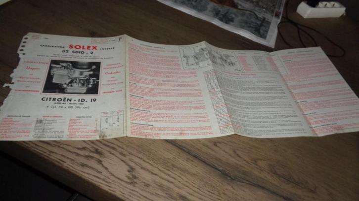 ZELDZAME Folder SOLEX Carberateur CITROEN  ID 19  ,  10-1965, Boeken, Auto's | Folders en Tijdschriften, Gelezen, Citroën, Verzenden