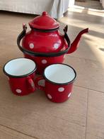 Vintage emaille theepot met twee mokken, Antiek en Kunst, Antiek | Emaille, Ophalen of Verzenden