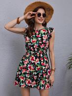NIEUW! Trendy schattige zwarte vintage bloem jurk maat M, Verzenden, Nieuw, Maat 38/40 (M), Zwart
