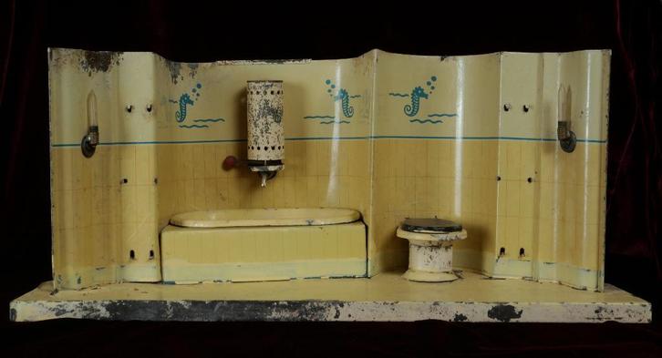 Blikken poppenhuis badkamer 20er jaren Günthermann      , Antiek en Kunst, Antiek | Speelgoed, Ophalen of Verzenden