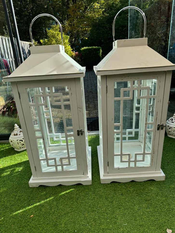 2 Enorme Witte houten, Huis en Inrichting, Woonaccessoires | Kandelaars en Kaarsen, Gebruikt, 75 cm of meer, Hout, Wit, Ophalen of Verzenden