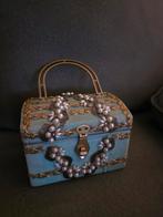 Vintage sieradendoos fluweel, parelversiering jaren '60, Ophalen of Verzenden, Gebruikt