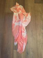 Nieuwe lange dunne sjaal, wit+zalmroze patroon (185 x 90 cm), Nieuw, Ophalen of Verzenden, Sjaal