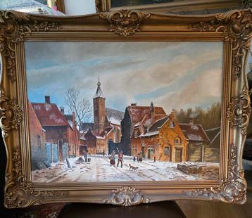 Winters dorpsgezicht, P. Stolwijk, gesigneerd. beschikbaar voor biedingen