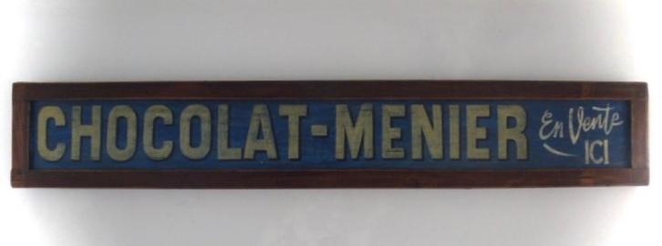 Groot houten reclame bord Chocolat-Menier/Cacao/chocolaterie, Verzamelen, Merken en Reclamevoorwerpen, Zo goed als nieuw, Reclamebord