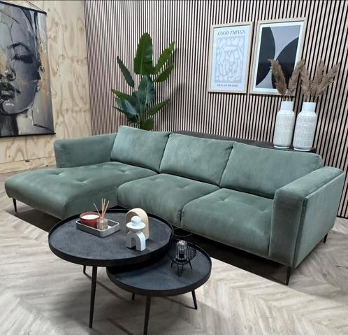 SHOWMODEL Hippe Ribstof Hoekbank - Olijf Groen - 283 x 160, Huis en Inrichting, Banken | Bankstellen, Zo goed als nieuw, Hoekbank