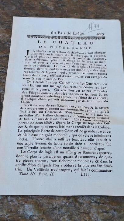 KASTEEL NEERCANNE  MAASTRICHT 1720 geschiedenis van, Antiek en Kunst, Curiosa en Brocante, Verzenden