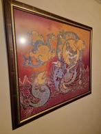 Groot schilderij - batik - onbespiegeld glas, Antiek en Kunst, Ophalen