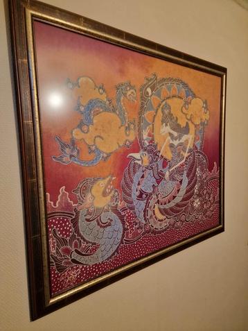 Groot schilderij - batik - onbespiegeld glas beschikbaar voor biedingen