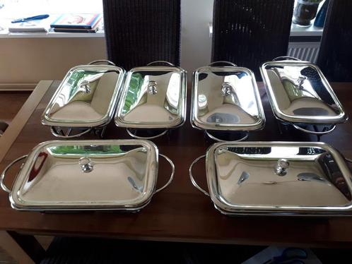 6 verzilverde rechauds/ warmhoudschalen/ dekschalen, Huis en Inrichting, Keuken | Potten en Pannen, Zo goed als nieuw, Ophalen of Verzenden