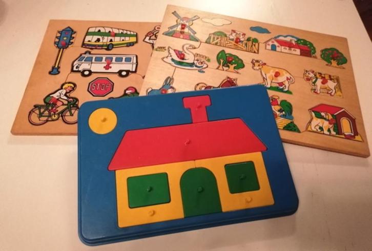Kinderpuzzels houten legpuzzel en plastic legpuzzel, Kinderen en Baby's, Speelgoed | Kinderpuzzels, Zo goed als nieuw, 10 tot 50 stukjes
