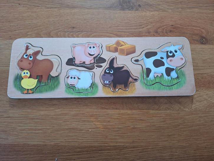 Houten Puzzel Boerderijdieren, Kinderen en Baby's, Speelgoed | Kinderpuzzels, Gebruikt, 6 maanden tot 2 jaar, Minder dan 10 stukjes