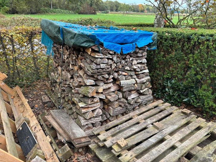 1,8m3 Droog Kachelhout - Gestapeld en klaar!, Tuin en Terras, Haardhout, Blokken, Overige houtsoorten, Minder dan 3 m³, Ophalen