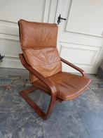 Vintage Ikea Fauteuil Poang in Cognac Leder Jaren 80/90, Ophalen, Gebruikt, 75 tot 100 cm, 50 tot 75 cm