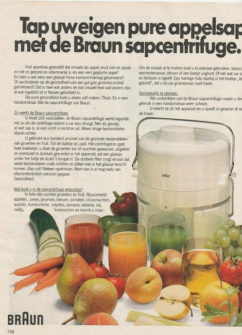 retro reclame 1976 Braun sapcentrifuge jaren 70, Verzamelen, Retro, Overige typen, Verzenden