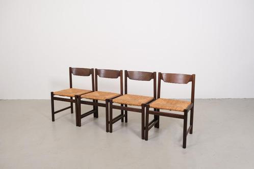 Mid-century wengé eetkamerstoelen met rotan zitting - set va, Huis en Inrichting, Stoelen, Gebruikt, Vier, Hout, Riet of Rotan
