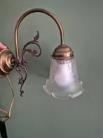 Art nouveau Jugendstil messing wandlamp met tulp kapje, Antiek en Kunst, Ophalen of Verzenden