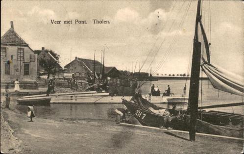 Tholen Veer met Pont en vissersboot TH 7 st 1913, Verzamelen, Ansichtkaarten | Nederland, Gelopen, Zeeland, Voor 1920, Verzenden