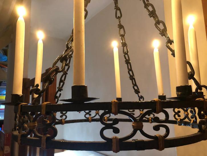 Unieke kaarsjeslamp, Huis en Inrichting, Woonaccessoires | Kandelaars en Kaarsen, Gebruikt, Kandelaar, 75 cm of meer, Metaal, Zwart