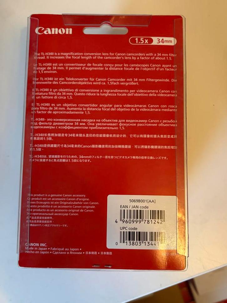 Canon TL-H34II Teleconverter Lens - Nieuwstaat, Audio, Tv en Foto, Fotografie | Flitsers, Zo goed als nieuw, Ophalen of Verzenden