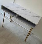 Bureau met marmeren look en gouden poten, Huis en Inrichting, Bureaus, Ophalen, Zo goed als nieuw, Bureau