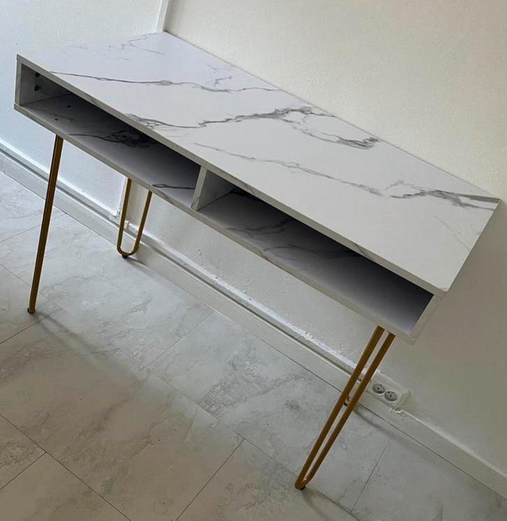 Bureau met marmeren look en gouden poten, Huis en Inrichting, Bureaus, Zo goed als nieuw, Bureau, Ophalen