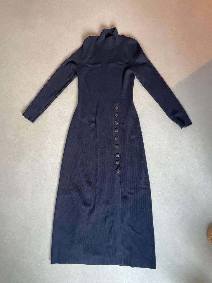 Sézane Harper Merinowollen Jurk, Kleding | Dames, Jurken, Zo goed als nieuw, Maat 38/40 (M), Blauw, Onder de knie, Ophalen of Verzenden