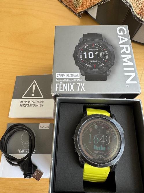 Garmin Fēnix 7X Sapphire Solar Premium Multispoort Zwart, Sieraden, Tassen en Uiterlijk, Sporthorloges, Gebruikt, iOS, Zwart, Afstand