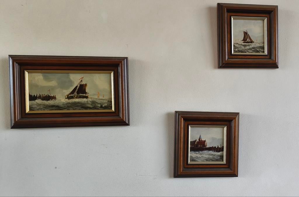 Drie Zeegezichten van B. de Vries in Lijst, Antiek en Kunst, Ophalen of Verzenden