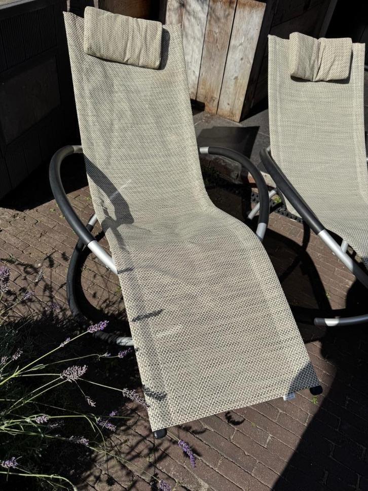 2x lig / schommelstoel te koop, Tuin en Terras, Tuinstoelen, Gebruikt, Aluminium, Inklapbaar, Ophalen