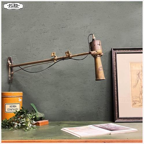 Oude messing tandarts telescoop wandlamp, jaren dertig, Antiek en Kunst, Antiek | Lampen, Ophalen of Verzenden