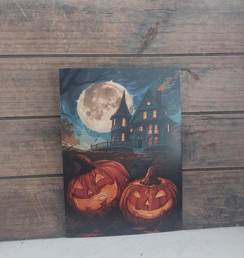 Kaart huis met volle maan & 2 pompoenen Halloween thema, Verzamelen, Ansichtkaarten | Themakaarten, Ongelopen, 1980 tot heden