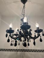 Zwarte kroonluchter met kristallen, Huis en Inrichting, Lampen | Kroonluchters, Ophalen of Verzenden, Zo goed als nieuw, Metaal