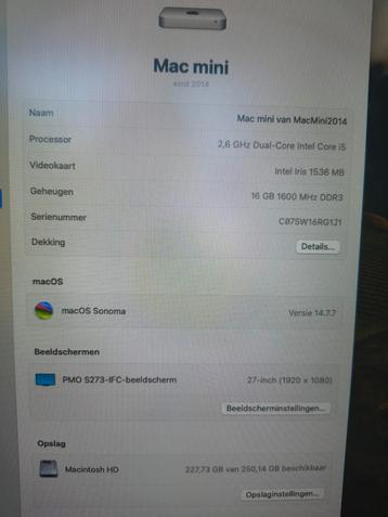 Mac Mini (Late 2014) - 16GB RAM, 256GB SSD - Sonoma beschikbaar voor biedingen