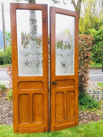 antieke dubbele ensuite deuren met art deco geëtst glas!!!! beschikbaar voor biedingen