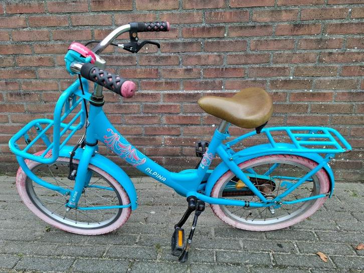 Alpina meisjesfiets met voordrager – stoer en vrolijk!, Fietsen en Brommers, Fietsen | Meisjes, Gebruikt, 18 inch, Handrem, Ophalen