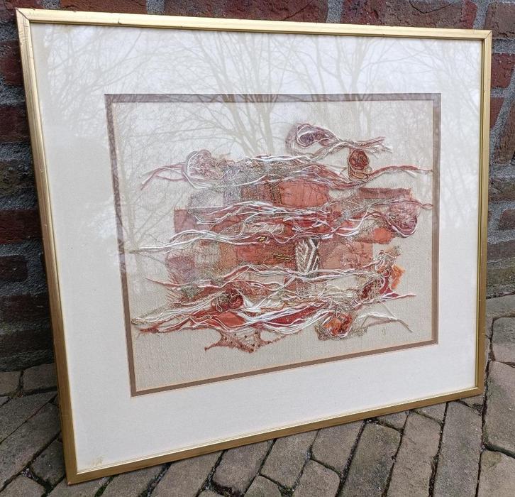 Vintage schilderij jaren 1970 vrije textielvormen design, Huis en Inrichting, Woonaccessoires | Wanddecoraties, Zo goed als nieuw