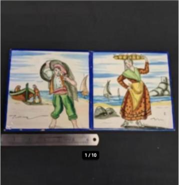 2 vintage Spanish Tiles, Fisherman & fisher seller Spain 10 beschikbaar voor biedingen