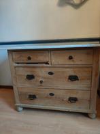 Antieke grenen ladekast met marmeren blad, Huis en Inrichting, Gebruikt, 5 laden of meer, Landelijk, Minder dan 100 cm